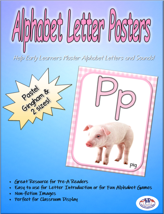 Alphabet Posters with Non-Fiction Images (Pastel Gingham)