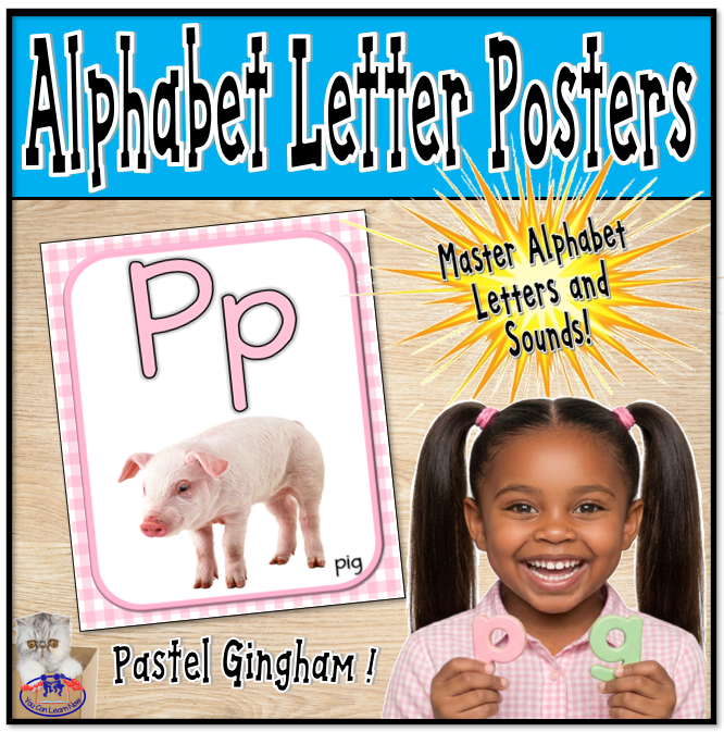 Alphabet Posters with Non-Fiction Images (Pastel Gingham)
