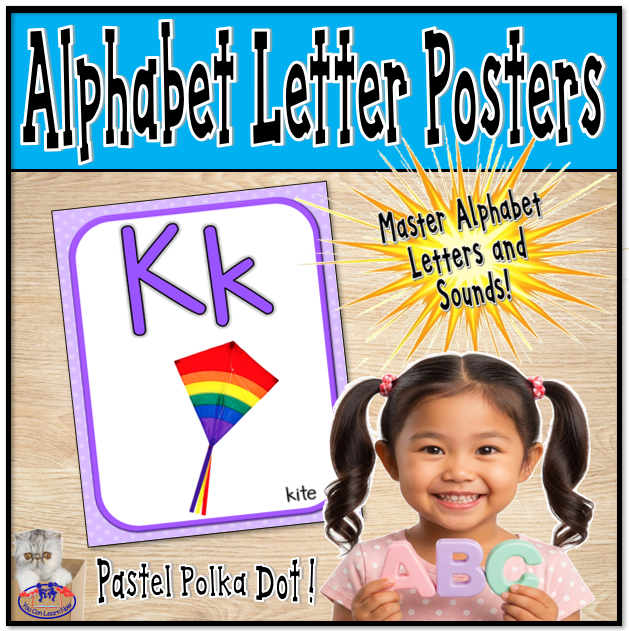 Alphabet Posters with Non-Fiction Images (Pastel Polka Dot)